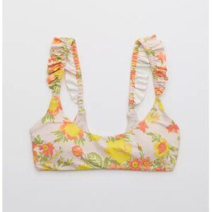NWT Aerie Printed Ruffle Scoop Bikini Top Floral removeable padding large
